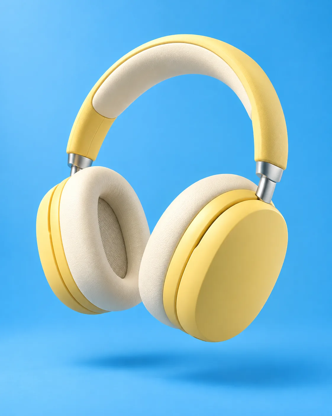 AI concept of a yellow headset floating on sky blue