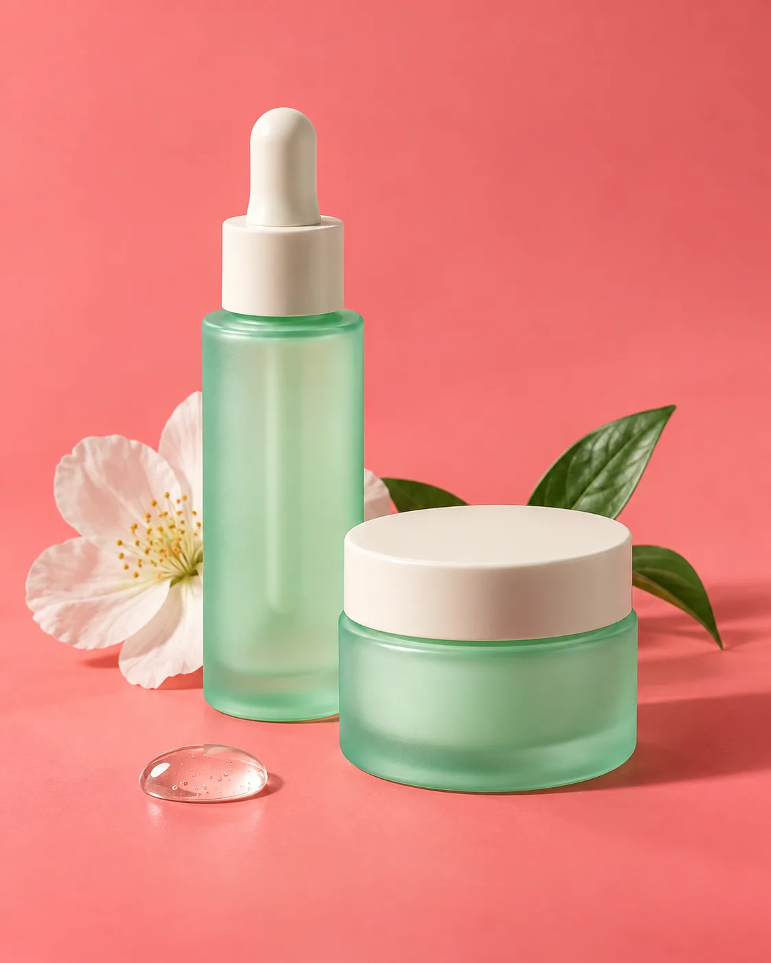 AI concept of mint serum and cream on coral pink